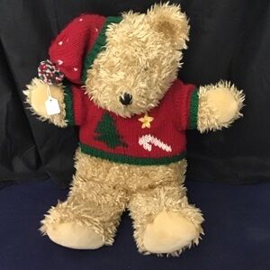 Xmas Beall’s Collectible Cubbington Fuzzy Bear in Xmas Sweater & Santa Hat.